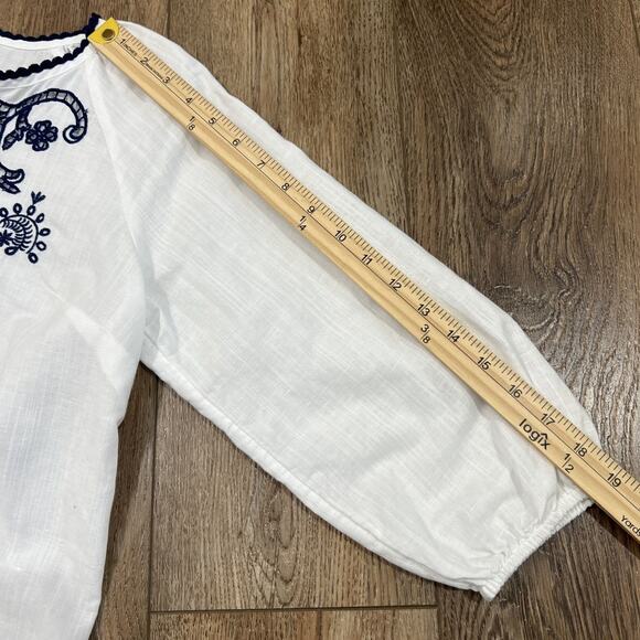 Talbots Popover Top Womens SP Linen Blend Embroidered Split Neck Tassels Boho - Picture 10 of 11